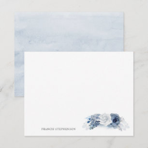 Carte De Correspondance Blue Floral Elegant Nom complet ou nom du couple