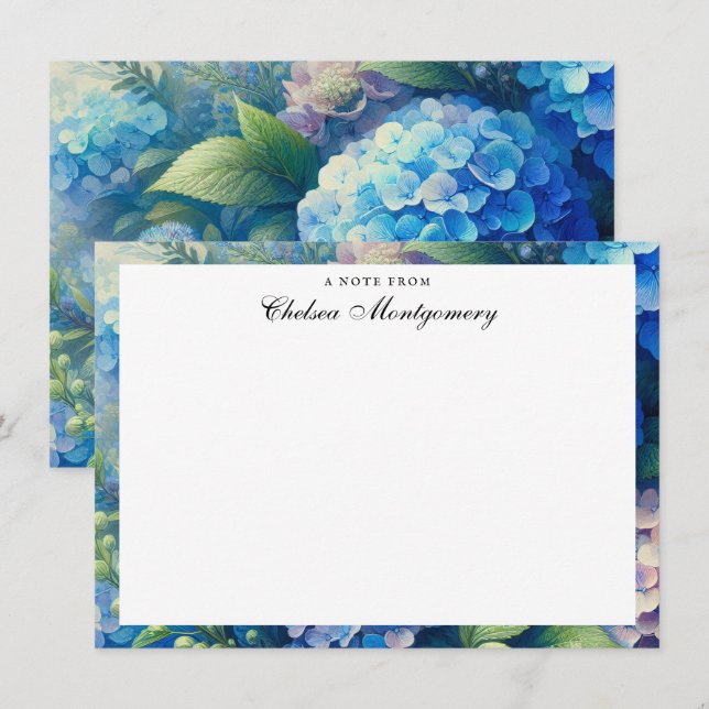 Carte De Correspondance Blue Hydrangea Nom personnalisé (Devant / Derrière)