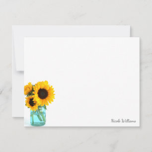 Carte De Correspondance Blue Mason Jar Sunflowers Stationery personnalisée
