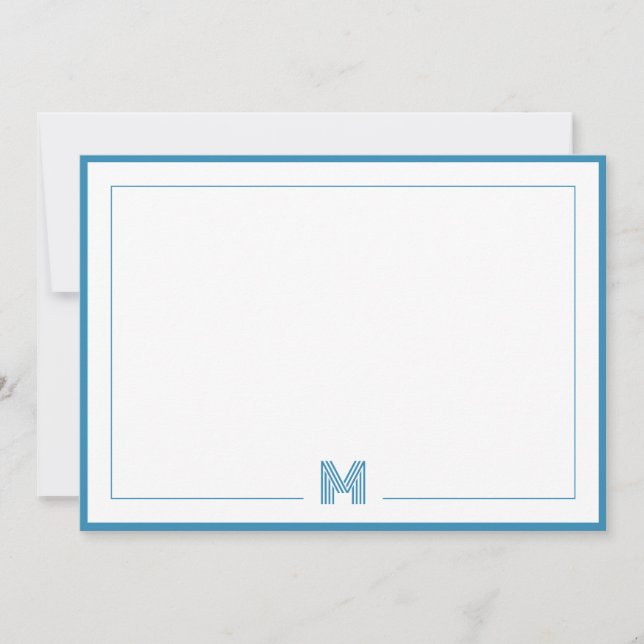 Carte De Correspondance Blue Monogram Double Border Stationery (Devant)
