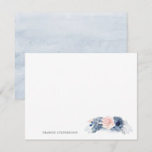 Carte De Correspondance Blue Pink Floral Elegant Nom complet ou Nom de cou