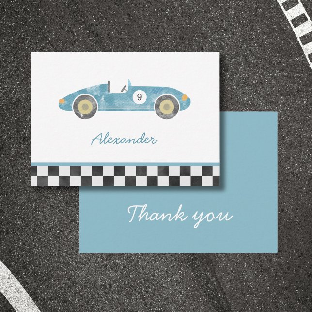Carte De Correspondance Blue race car anniversaire merci (Créateur téléchargé)