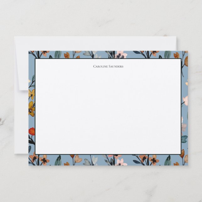 Carte De Correspondance Bohème Bleu Élégant Aquarelle Florale (Devant)