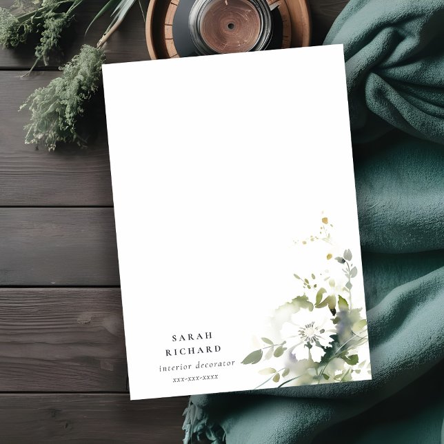 Carte De Correspondance Boho Abstrait vert blanc floral (Créateur téléchargé)