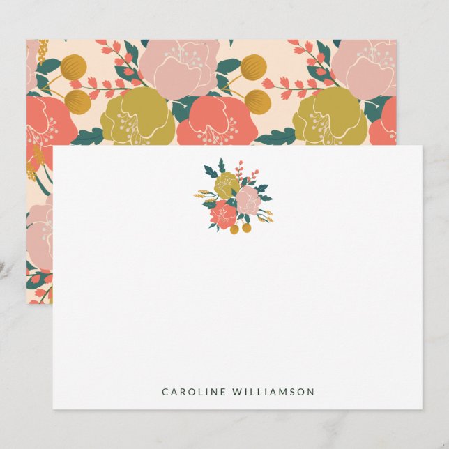 Carte De Correspondance Boho Blush Jaune Fleurs Botaniques Personnalisées (Devant / Derrière)