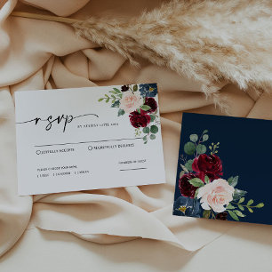 Carte De Correspondance Boho Burgundy Blush Wedding RSVP Card