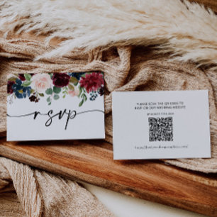 Carte De Correspondance Boho Burgundy Wedding RSVP QR Code Card