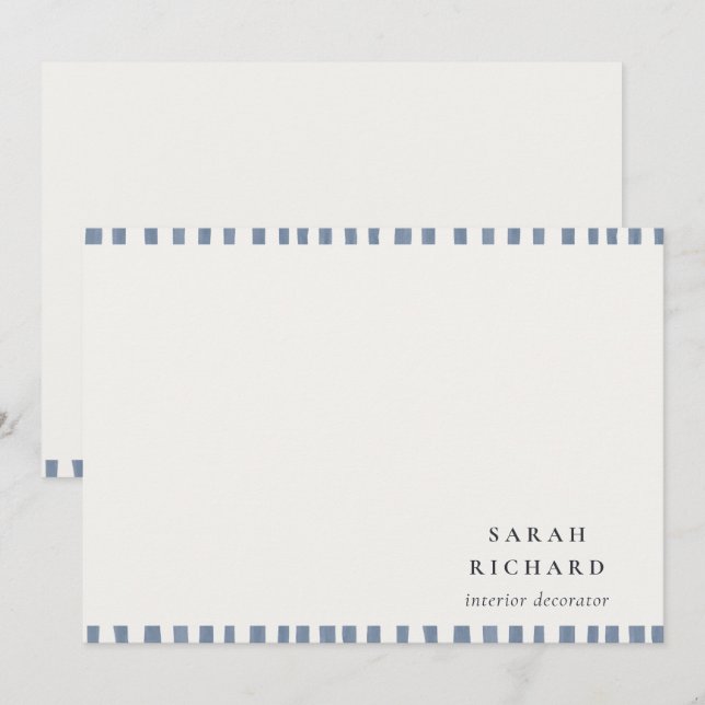 Carte De Correspondance Boho Chic Dusky Blue Watercolor Hand Drawn Strips (Devant / Derrière)