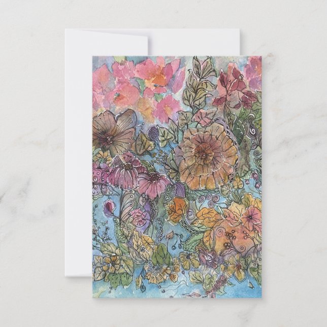 Carte De Correspondance Boho Chic Flower Garden aquarelle peinture (Devant)