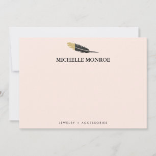 Carte De Correspondance Boho Gold tendance concepteur de plume rose