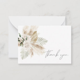 Carte De Correspondance Boho Palm Feuille & Pampas & Merci Floral Beige