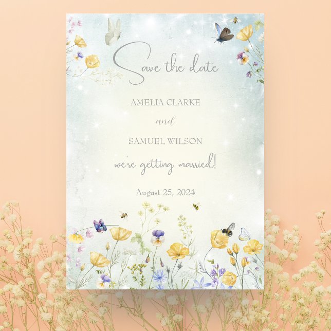 Carte De Correspondance Boho Wildflower Rustic Green Wedding Enregistrer l (Créateur téléchargé)