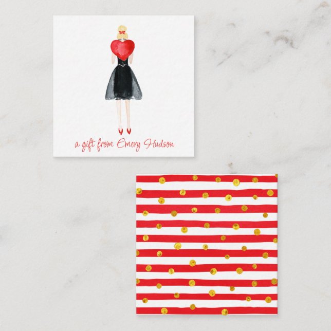 Carte De Correspondance Boîtier cadeau fille au coeur aquarelle (Devant / Derrière)