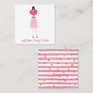 Carte De Correspondance Boîtier cadeau fille au coeur aquarelle