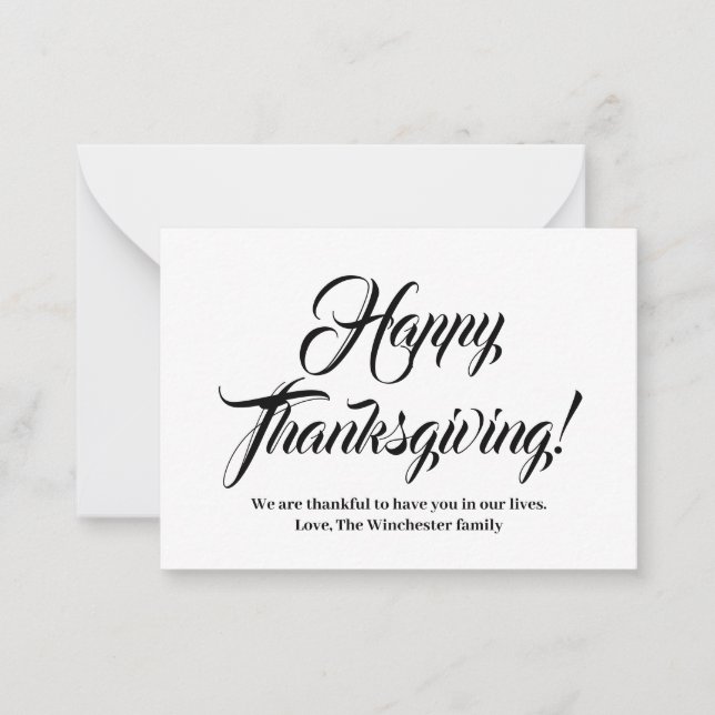 Carte De Correspondance Bon thanksgiving noir script personnalisé élégant (Devant)