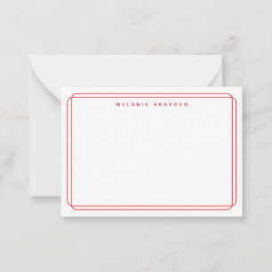 Carte De Correspondance Bordure à double courbe rouge nom minimaliste