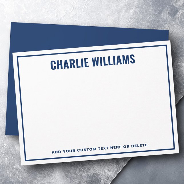 Carte De Correspondance Bordure bleu foncé moderne vide (Modern dark blue name border blank note card)