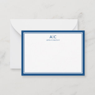 Carte De Correspondance Bordure bleu marine minimaliste Moderne 2 Monogram