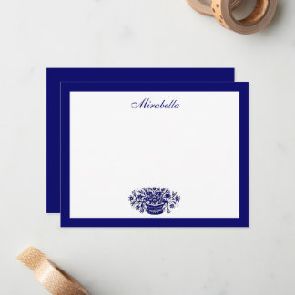 Carte De Correspondance Bordure bleue et blanche florale 4,25 x 5,5