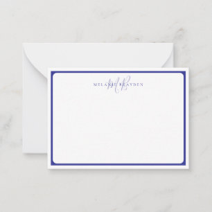 Carte De Correspondance Bordure Courbe Pointue Bleue Monogramme Minimalist