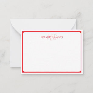 Carte De Correspondance Bordure de courbe pointue rouge monogramme minimal