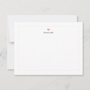 Carte De Correspondance Bordure de nom de coeur rose pâle