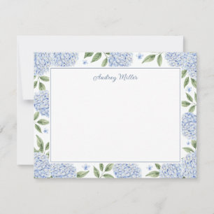Carte De Correspondance Bordure d'hortensia bleue personnalisée blanche