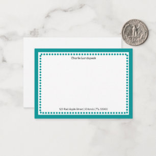 Carte De Correspondance Bordure et points bleu Turquoise classique Monogra
