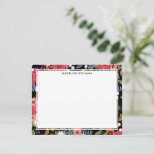 Carte De Correspondance Bordure Florale Boho Rose Noir Avec Nom