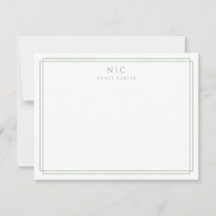 Carte De Correspondance Bordure géométrique Monogramme vert Sage