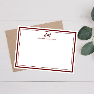 Carte De Correspondance Bordure Marron Mince & Épaisse Monogramme Minimali