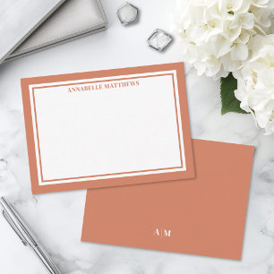 Carte De Correspondance Bordure Minimaliste Monogramme en Orange Brûlée