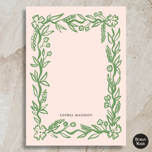 Carte De Correspondance Bordure ondulée florale rose vert