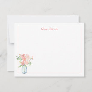 Carte De Correspondance Bordure personnalisée de pot Mason à fleurs roses