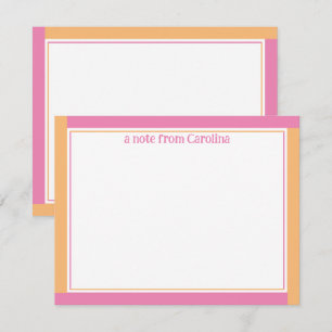 Carte De Correspondance Bordure rose et orange Préppy Nom personnalisé Pap