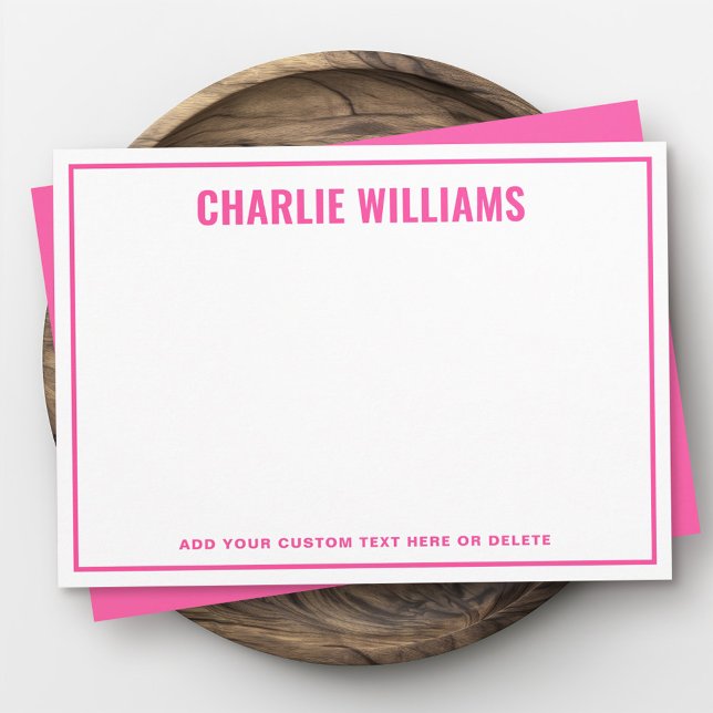 Carte De Correspondance Bordure rose moderne vierge (Modern bright pink name border blank note card)