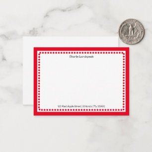 Carte De Correspondance Bordure rouge classique et points Monogramme