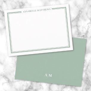 Carte De Correspondance Bordure Verte Monogramme Minimaliste de Nom