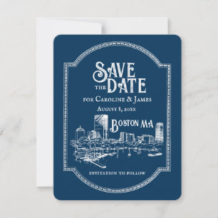 Carte De Correspondance Boston Blue Personnalisé Enregistrer la date