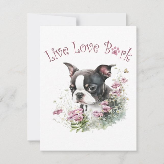 Carte De Correspondance Boston Terrier Chien Maman Florale (Devant)