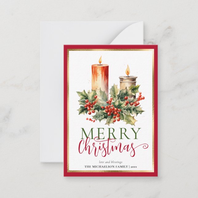 Carte De Correspondance Bougie d'aquarelle élégante budget Joyeux Noël (Devant)