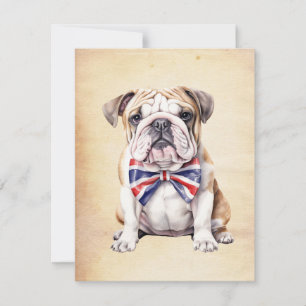 Carte De Correspondance Bouledogue anglais avec noeud papillon Union Jack