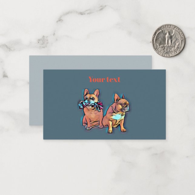 Carte De Correspondance Bouledogue français joue avec plaisir (Devant/Arrière en situation)