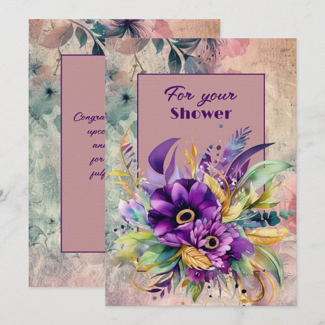 Carte De Correspondance Bouquet wedding shower de fleurs violettes (Devant / Derrière)