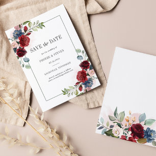 Carte De Correspondance Bourgogne Floral Rustic Enregistrer la date
