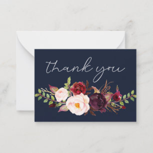Carte De Correspondance Bourgogne Marsala Floral Noir Petite Marine Merci