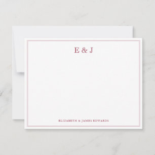 Carte De Correspondance Bourgogne Rouge Élégant Monogramme Couple Vintage