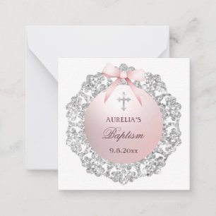 Carte De Correspondance Bow Baptiste Cadeau Argent Cadre Rose Bow