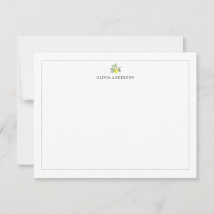 Carte De Correspondance Branche de citron à l'aquarelle Bordure verte Pers