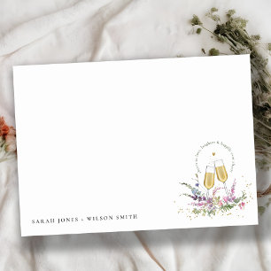 Carte De Correspondance Bravo à l'amour Vins d'or Verres Mariage Floral